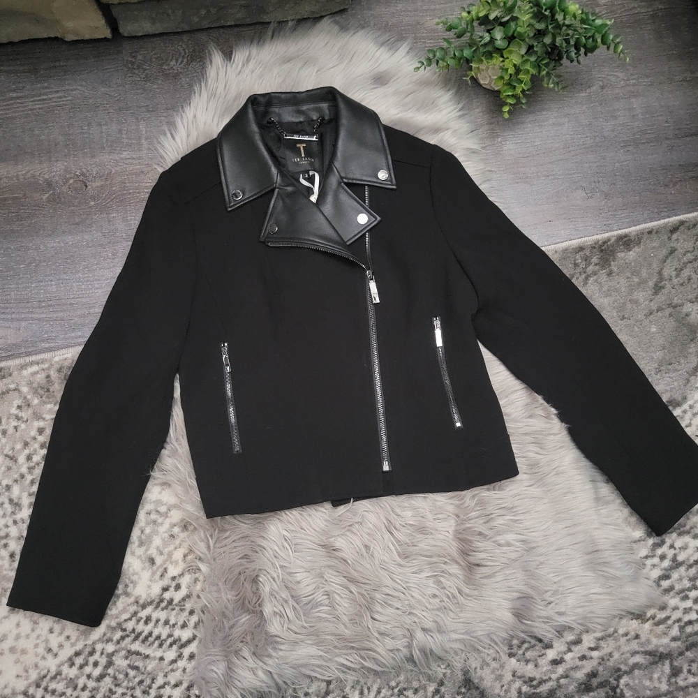 NWT TED BAKER Topas Faux Leather Collar Biker Zip Jacket size 3 - Picture 5 of 16